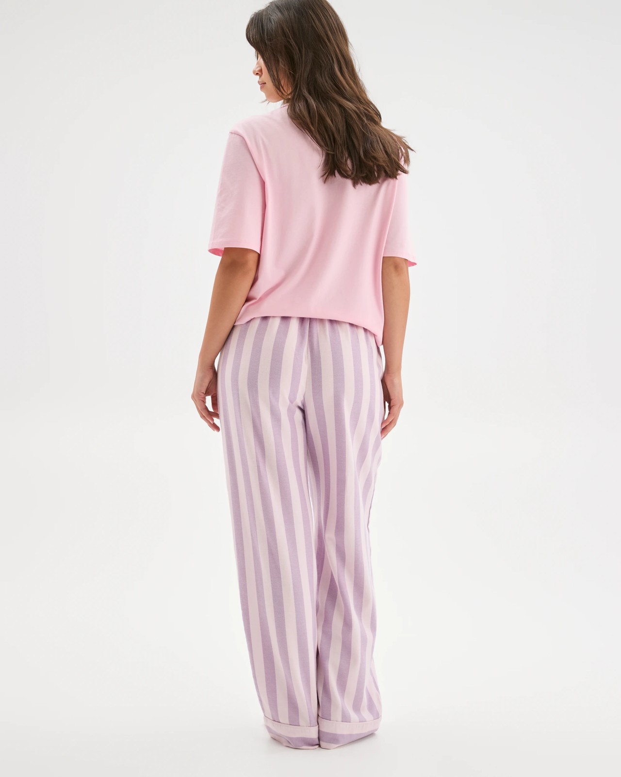 Australian Cotton Flannelette Wide Leg Sleep Pants - Pink Stripe 6 of 6