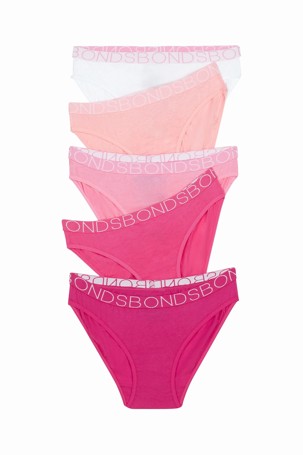 Bonds Girls Bikini Briefs - 5 Pack - Pink