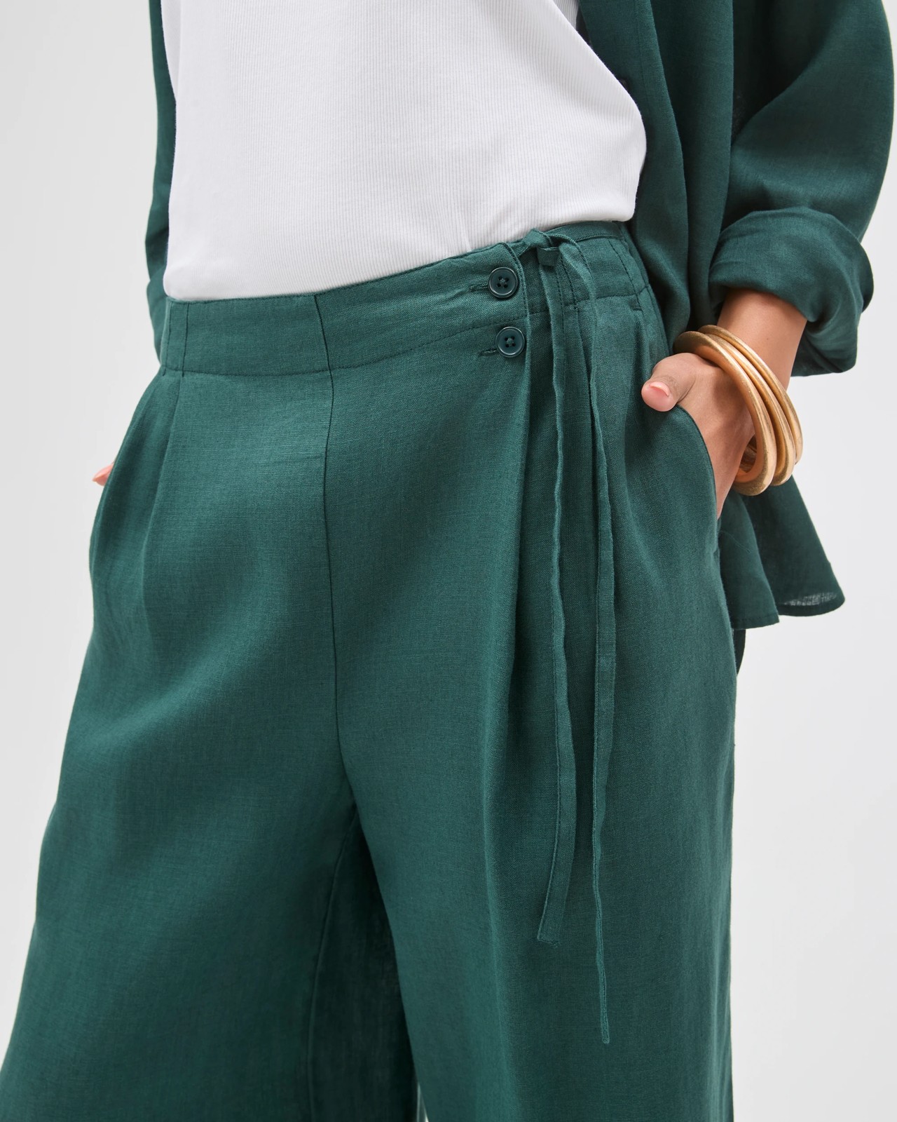 European Linen Wrap Pants - Deep Forest 5 of 6