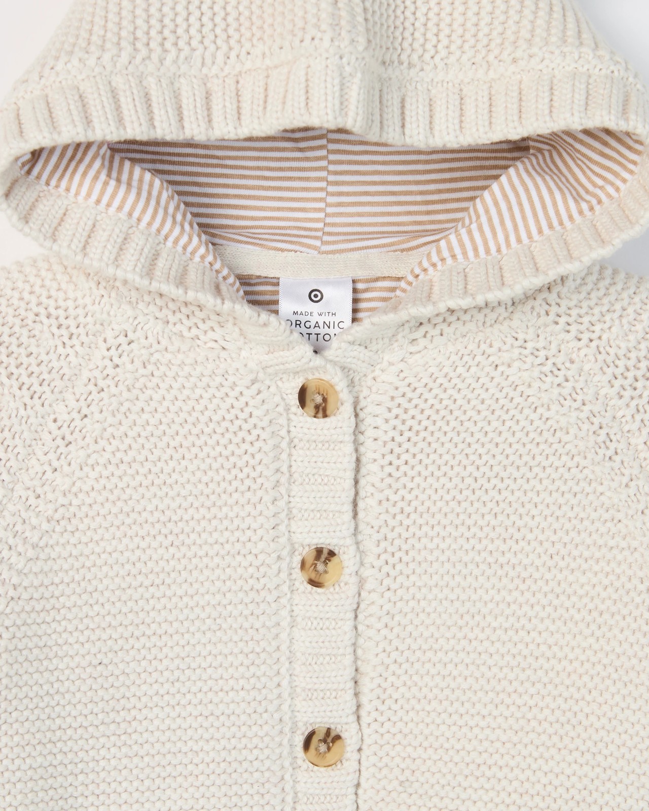 Baby Organic Cotton Hooded Knit Cardigan - Oatmeal marle 2 of 2