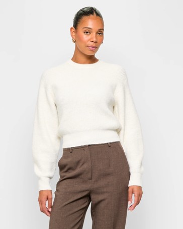 Long Sleeve Plush Balloon Sleeve Crew Jumper - Preview