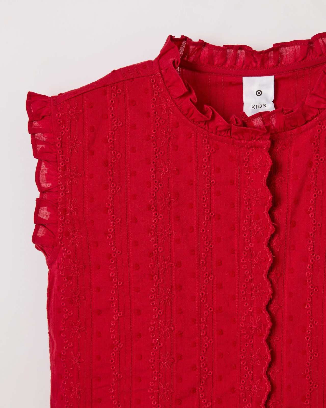 Cotton Sleeveless Woven Broderie Shirt - Red Broderie 2 of 2