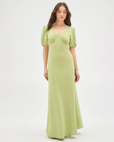 Lily Loves European Linen Blend Puff Sleeve Midi Dress