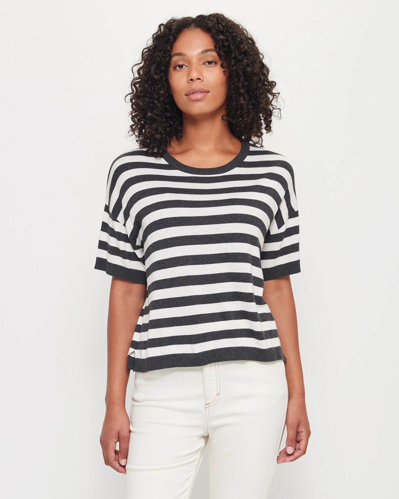 Oatmeal Marle Crew Rib Tee - Women's High Neck Tops