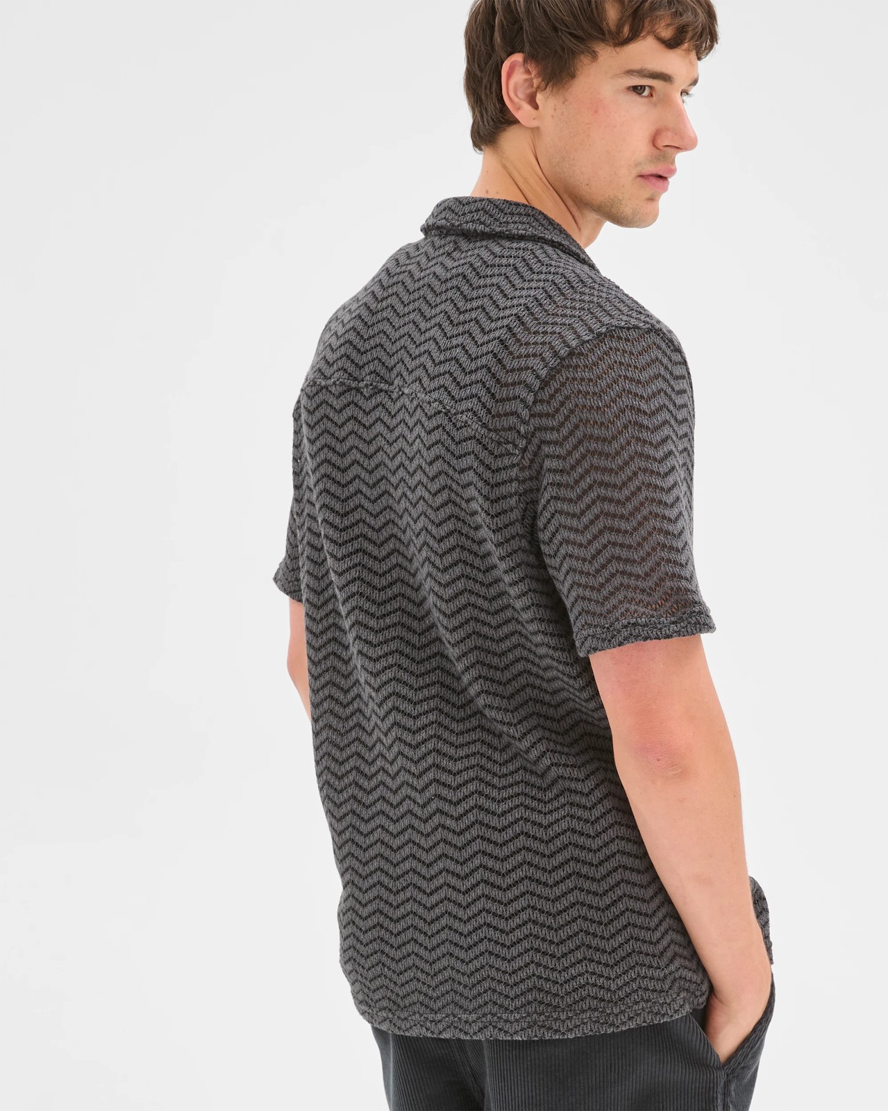 Commons Open Weave Short Sleeve Shirt - Black 6 of 6