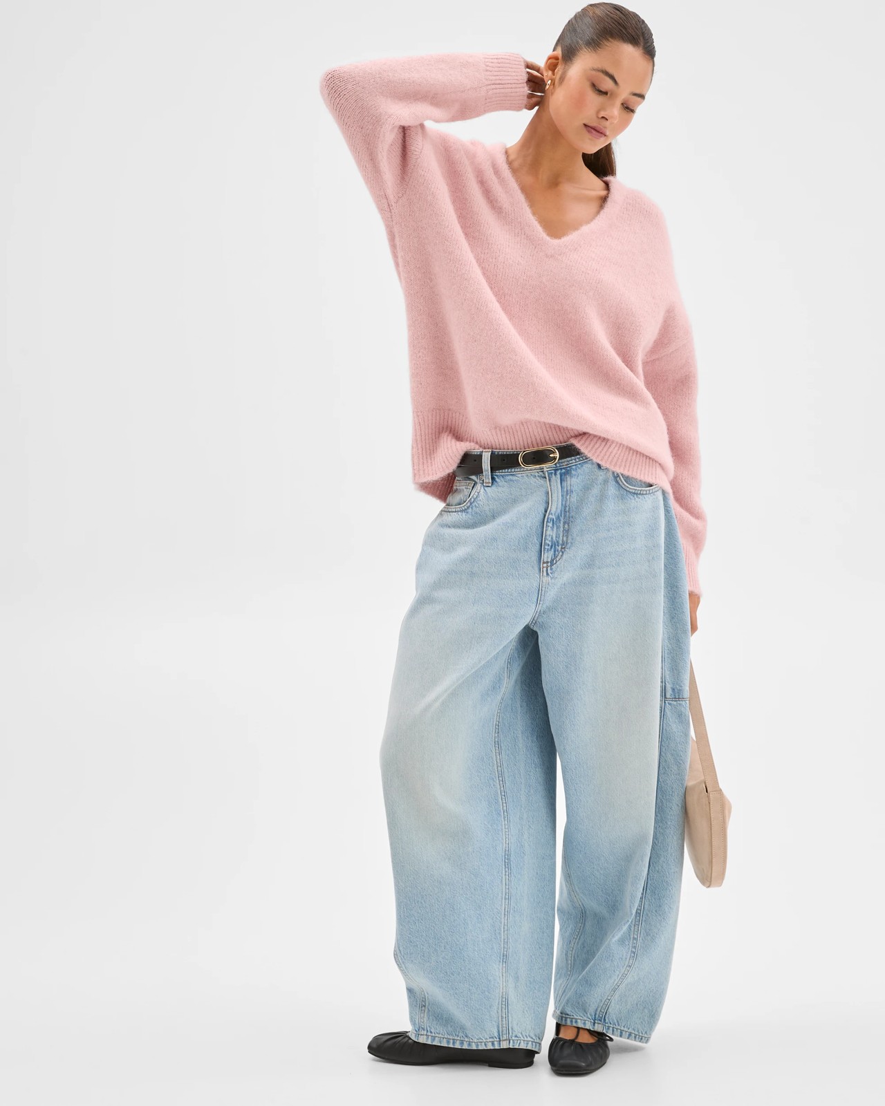 Lily Loves V-Neck Fluffy Knit Jumper - Dahlia Pink 2 of 6