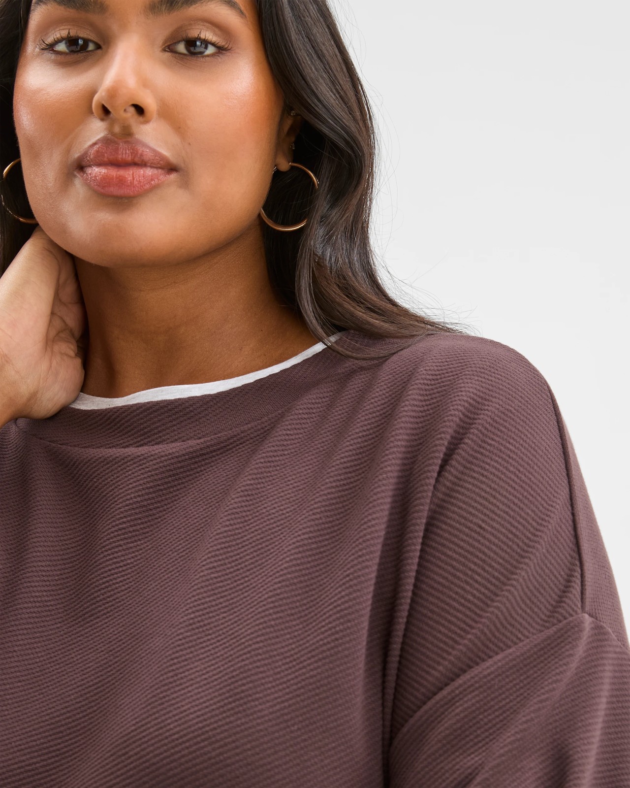 Plus Size Long Sleeve Ottoman Top - Brunette 4 of 5