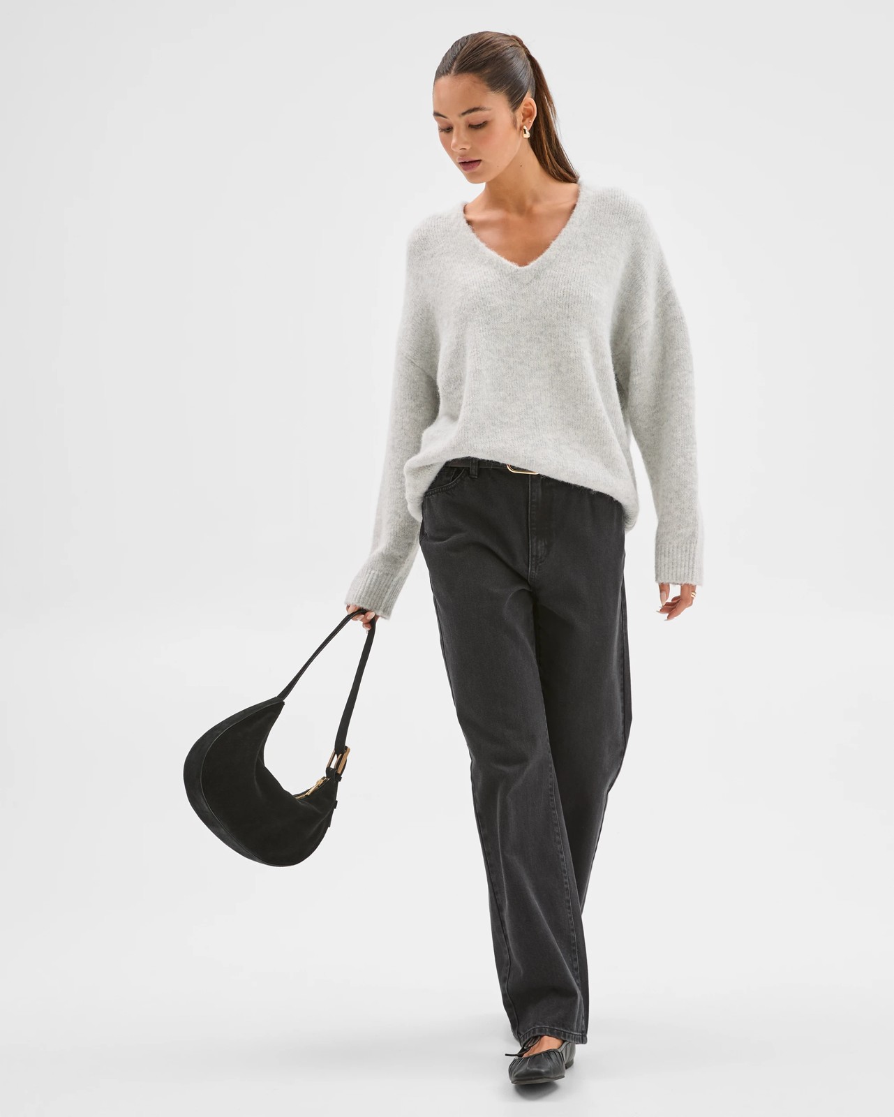 Lily Loves V-Neck Fluffy Knit Jumper - Silver Marle 2 of 6