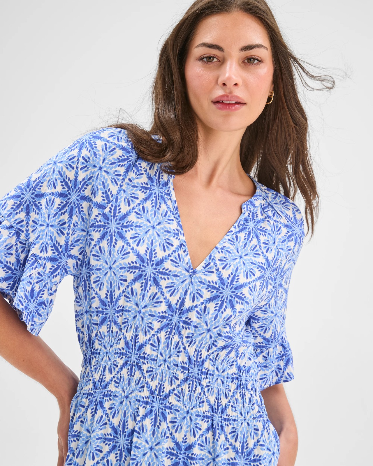 Petites Shirred V-Neck Dress 3 of 6