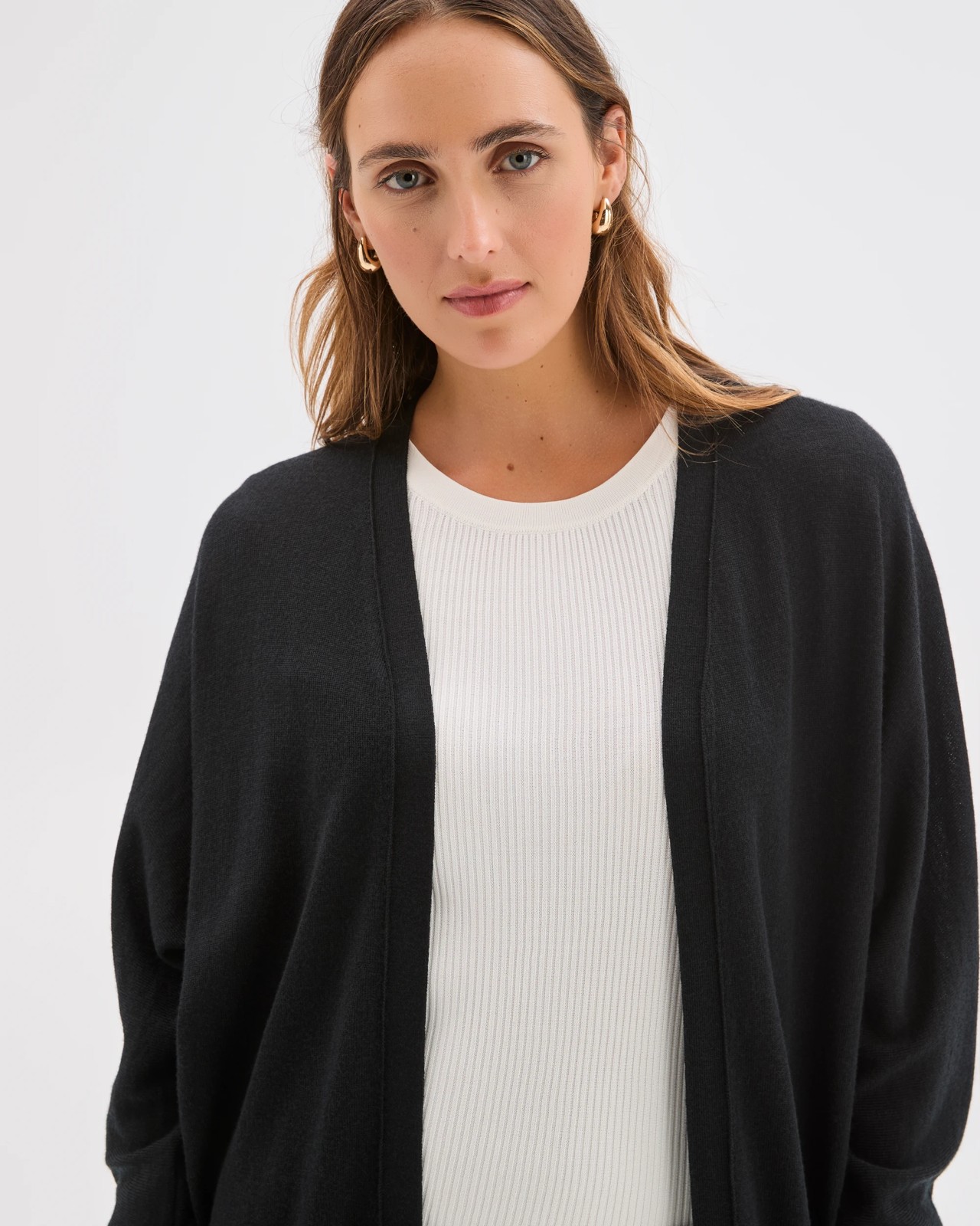 Australian Merino Wool Long Sleeve Longline Cardigan - Black 4 of 6