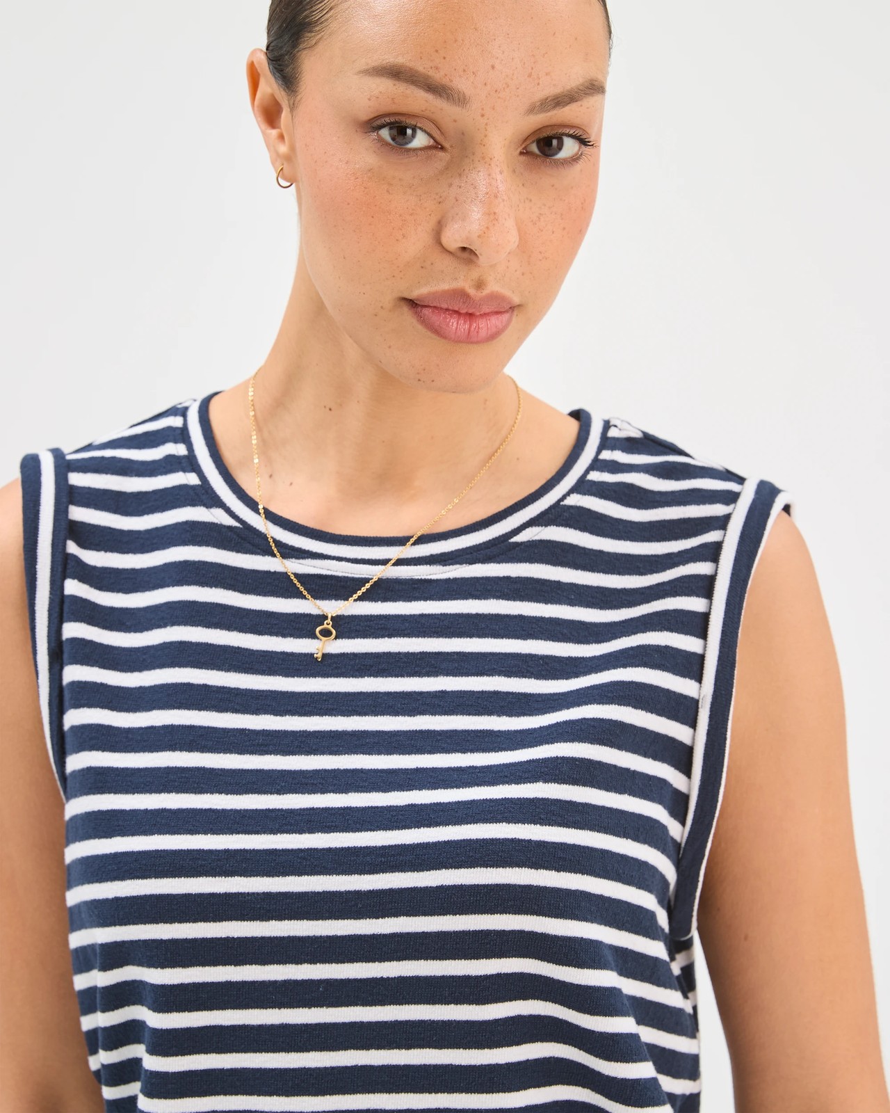 Australian Cotton Textured Tank Top - Ink Navy White Stripe 3 of 5