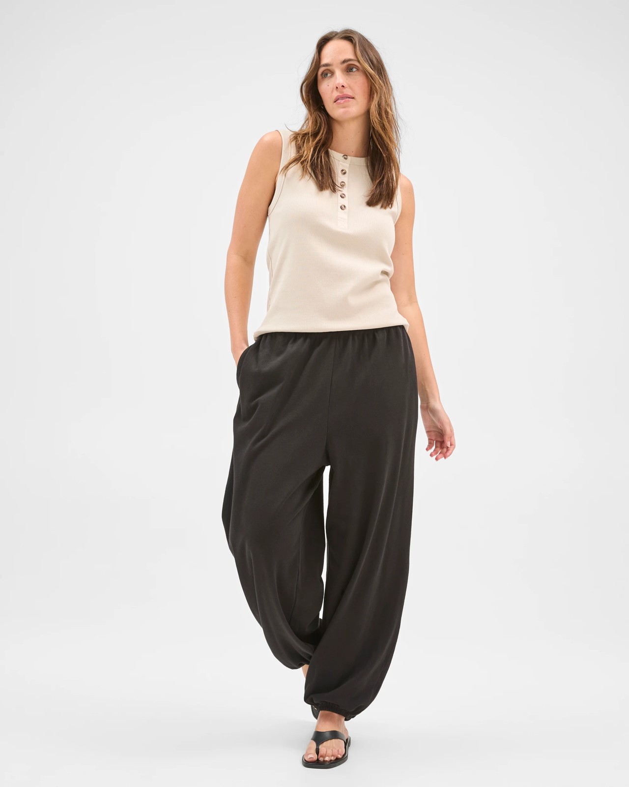 Australian Cotton Balloon Leg Knit Pants - Black 3 of 5