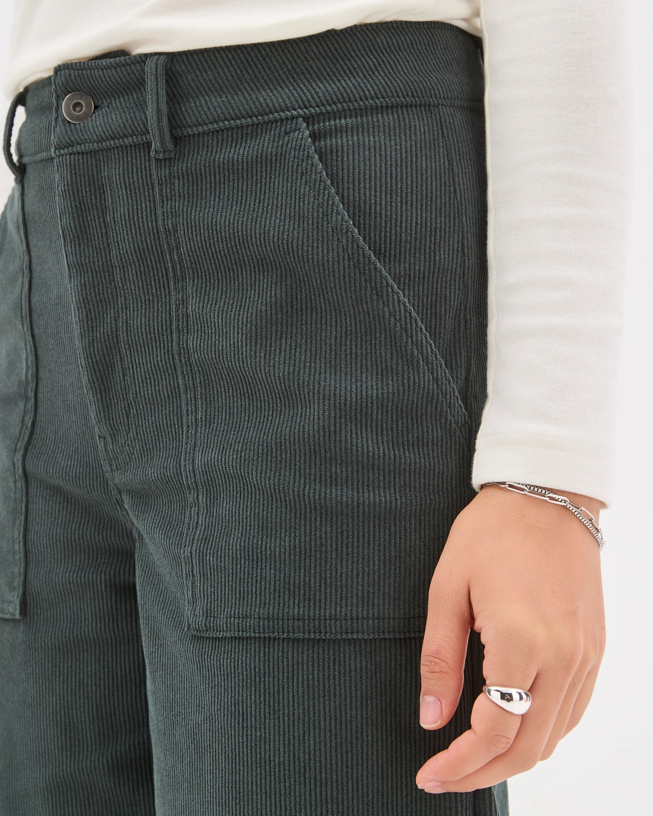 Crop Length Wide Leg Corduroy Pants - Midnight Jade 5 of 5