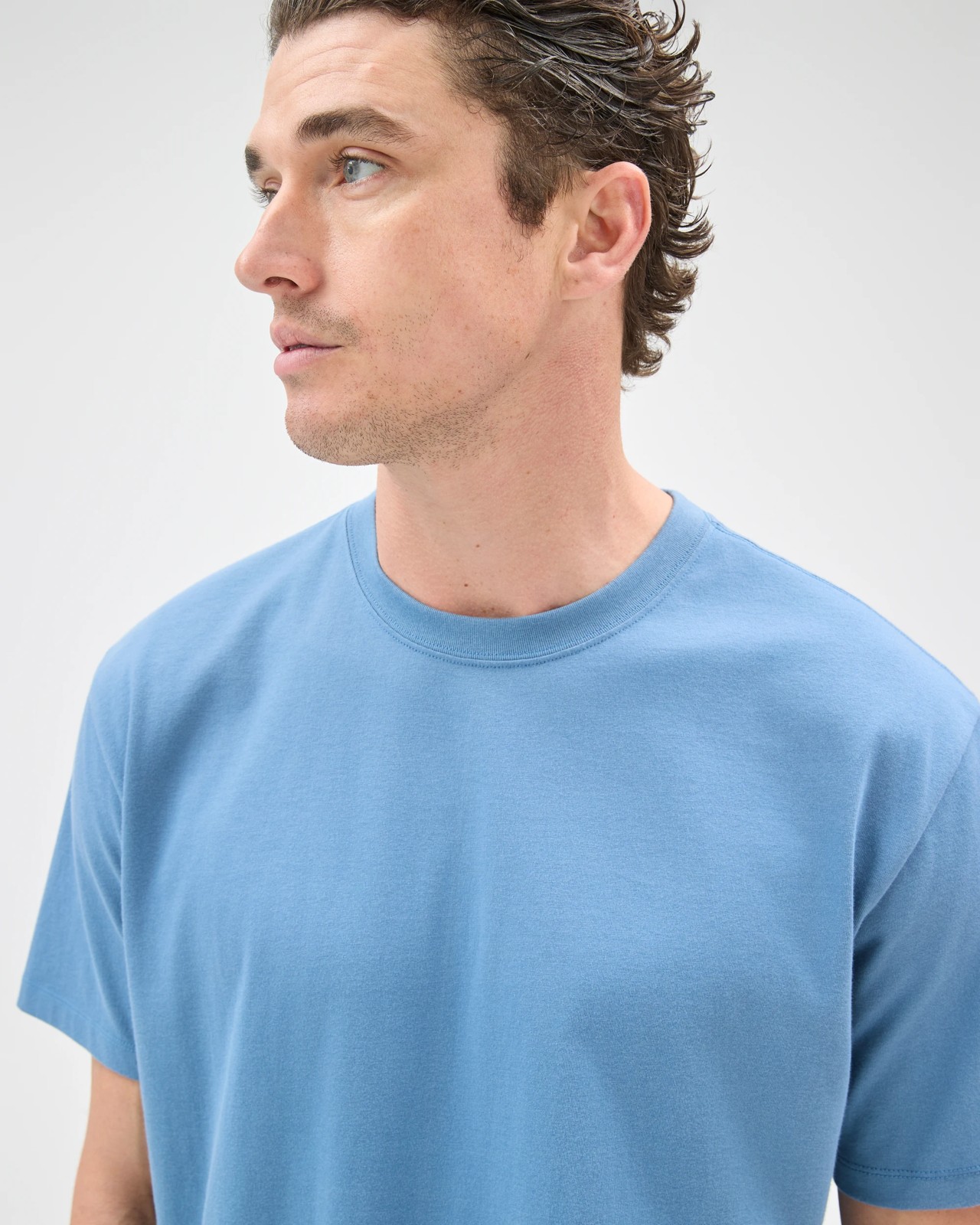 Australian Cotton Curved Hem T-Shirt - Blue 3 of 6