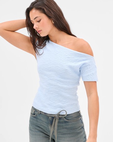 Australian Cotton Blend One Shoulder Textured T-Shirt - Lily Loves