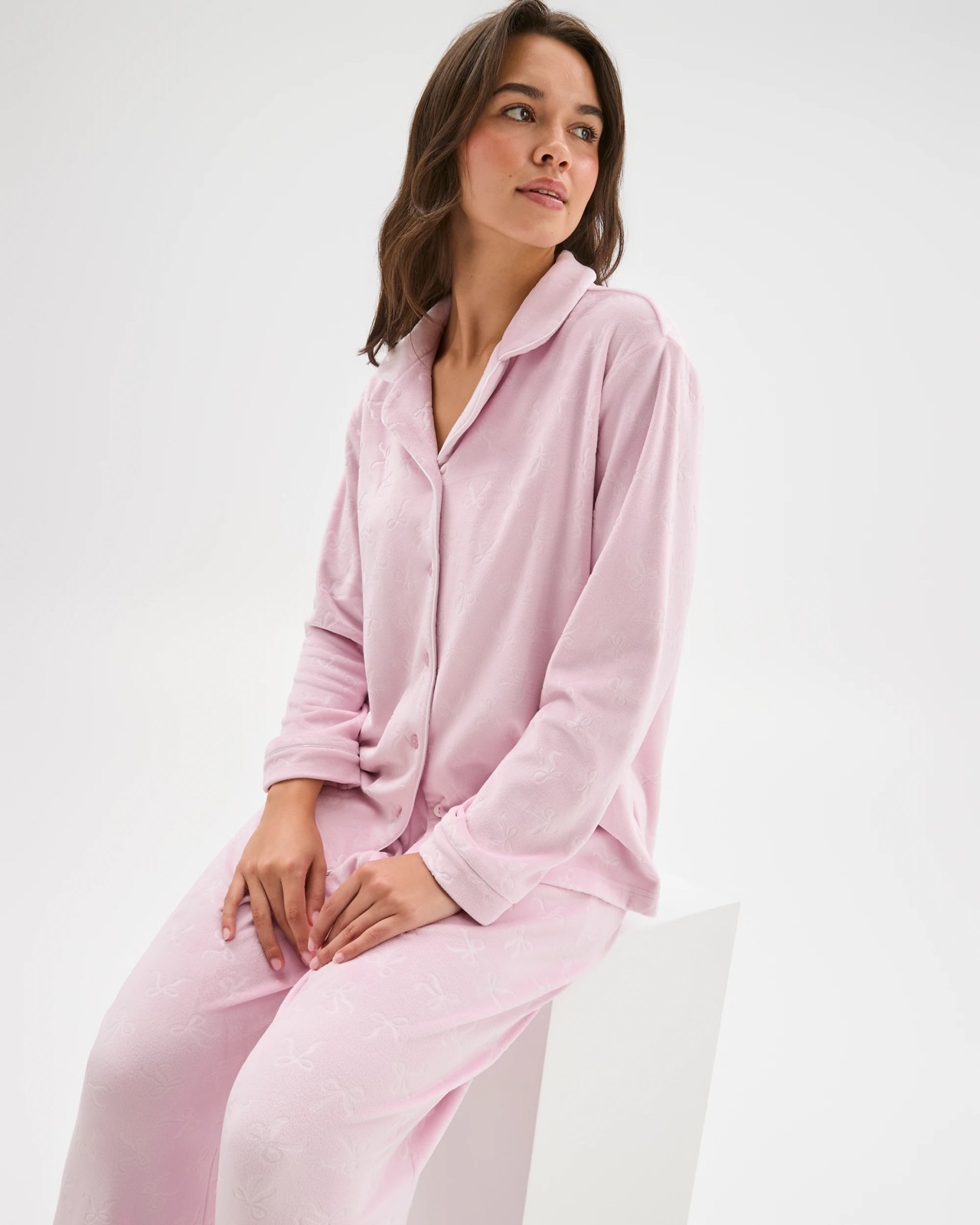 Embossed Fleece Long Sleeve Pyjama Set 6 of 6