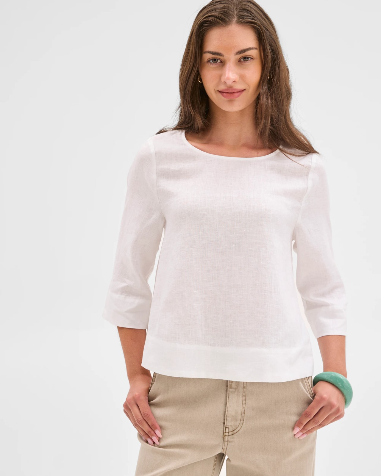 Petites European Linen 3/4 Sleeve Cross Back Top - White 3 of 6