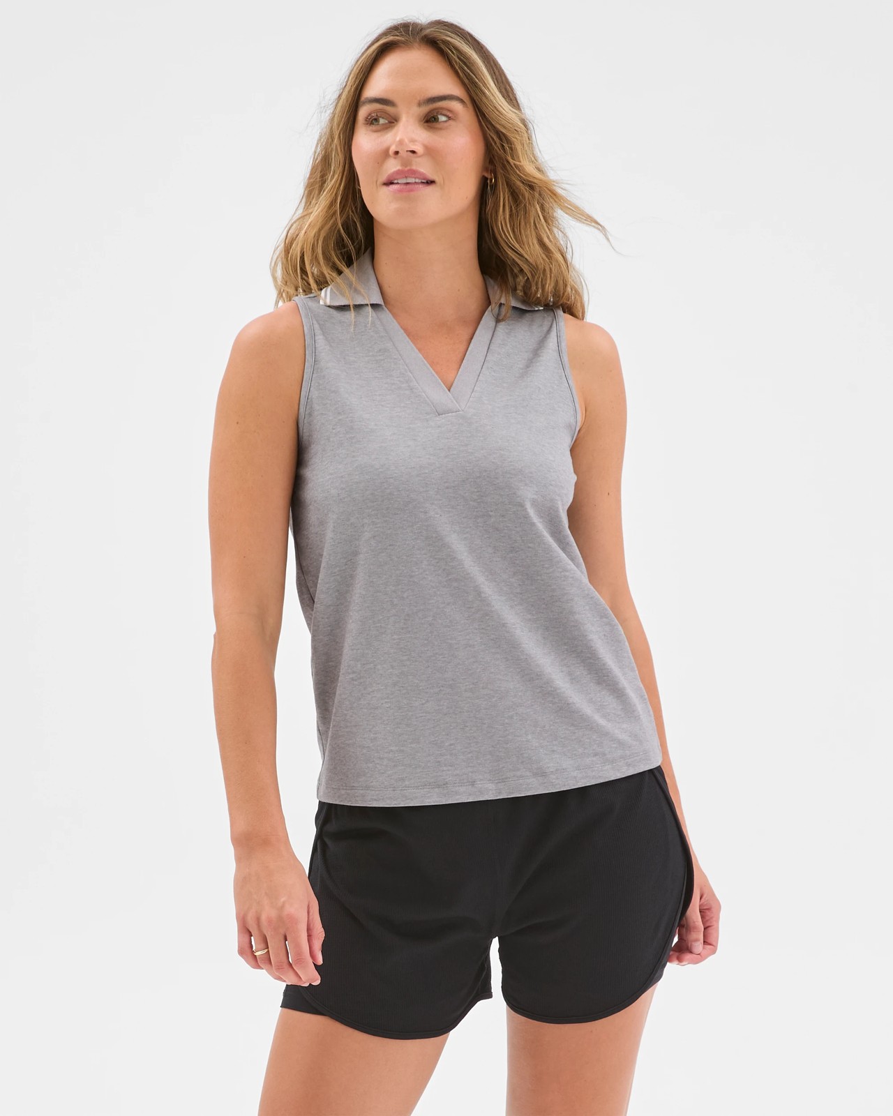Active Polo Tank Top - Silver Marle/White 3 of 6