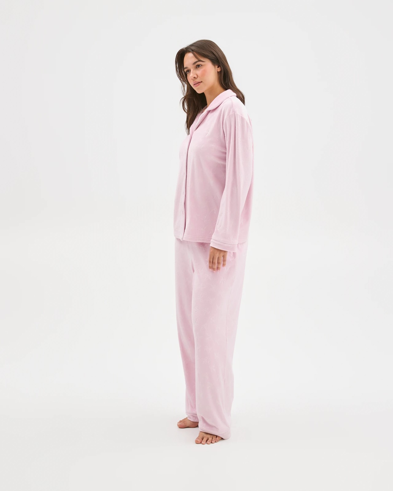 Embossed Fleece Long Sleeve Pyjama Set 2 of 6