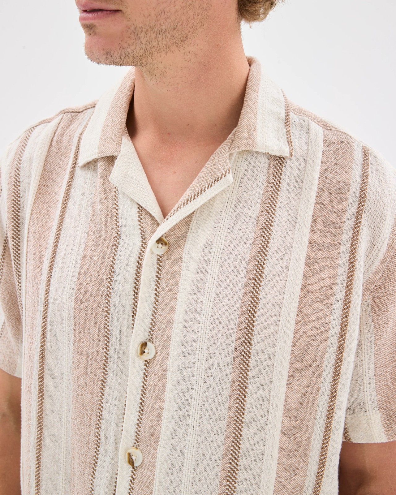 Textured Stripe Short Sleeve Shirt - Brown Stripe 5 of 6