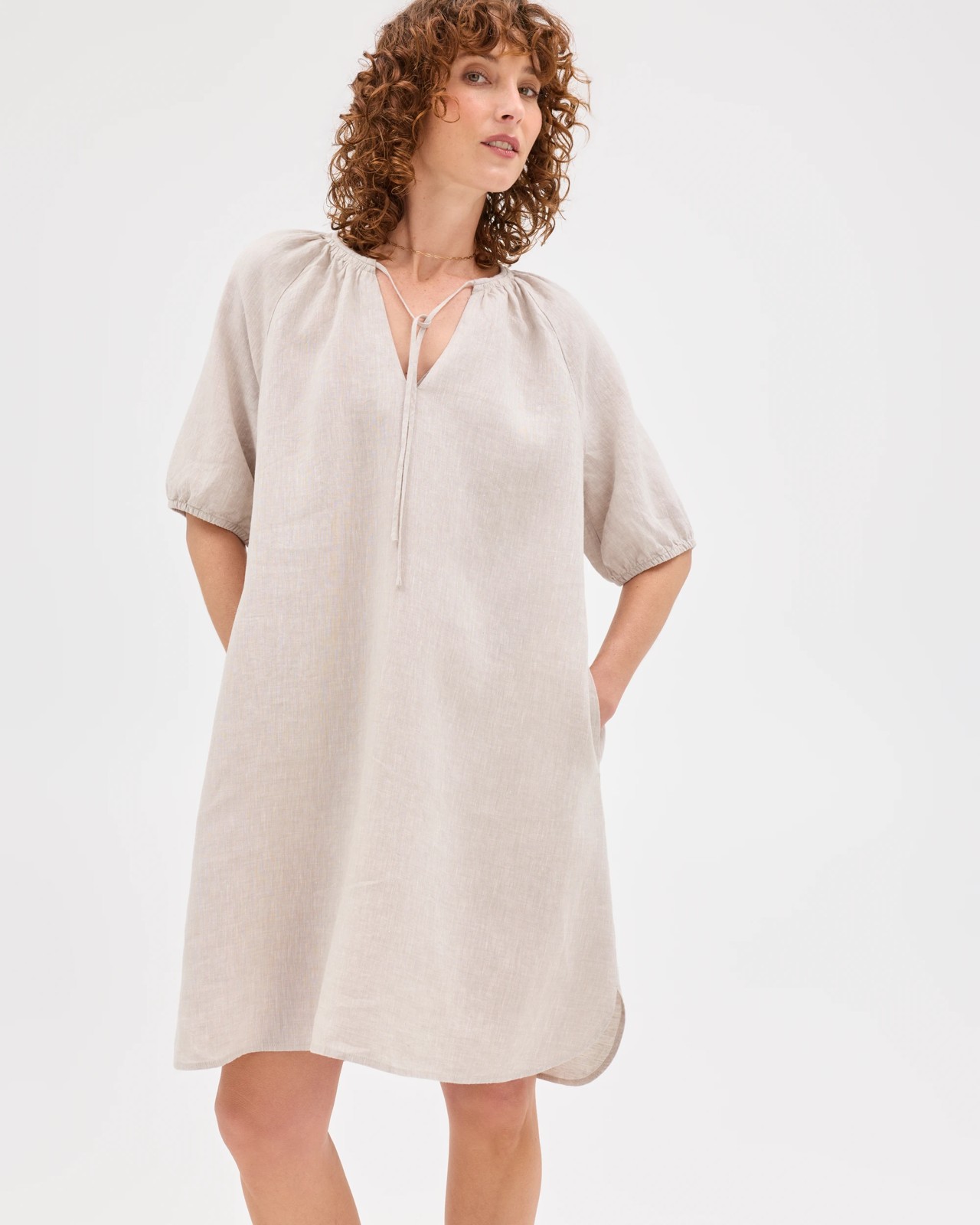 European Linen Mini Femme Dress - Flax 4 of 6