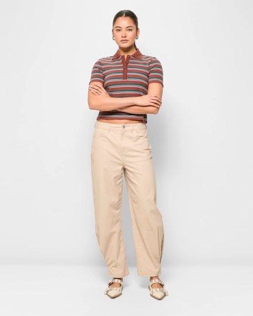 Mid Rise Barrel Leg Drill Pants - Lily Loves