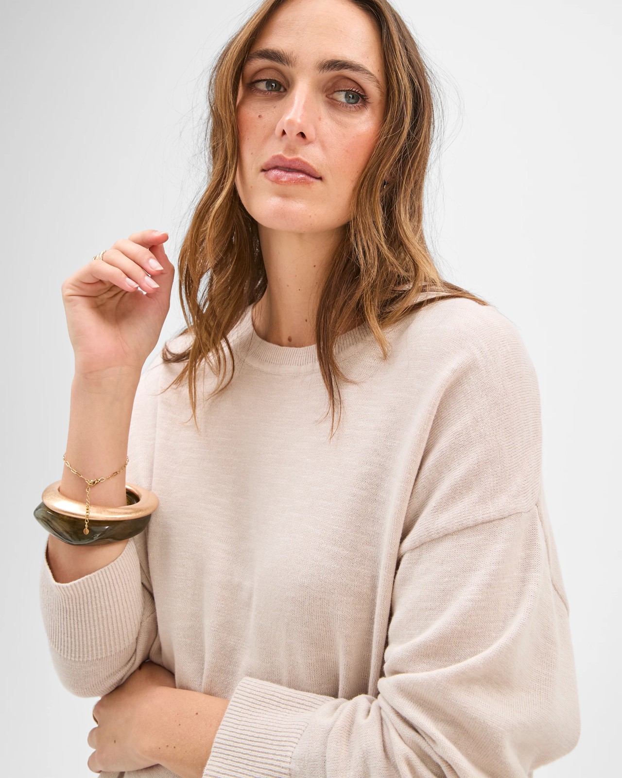 Australian Cotton Blend Long Sleeve Knit Jumper - Pebble 4 of 6