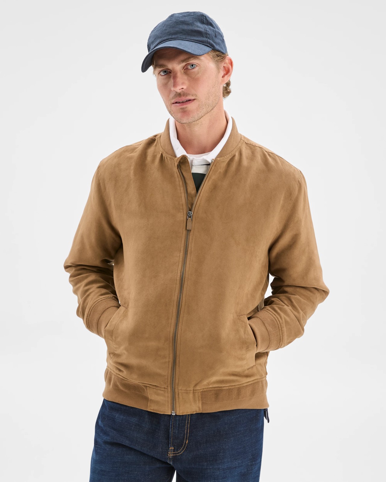 Faux Suede Bomber Jacket - Tan 3 of 5