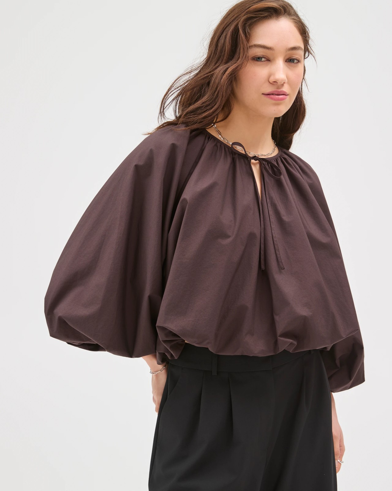Lily Loves Long Balloon Sleeve Top - Chocolate 4 of 6