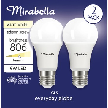 2 Pack I004005 Mirabella LED GLS ES 9W 806 Lumen - Warm White
