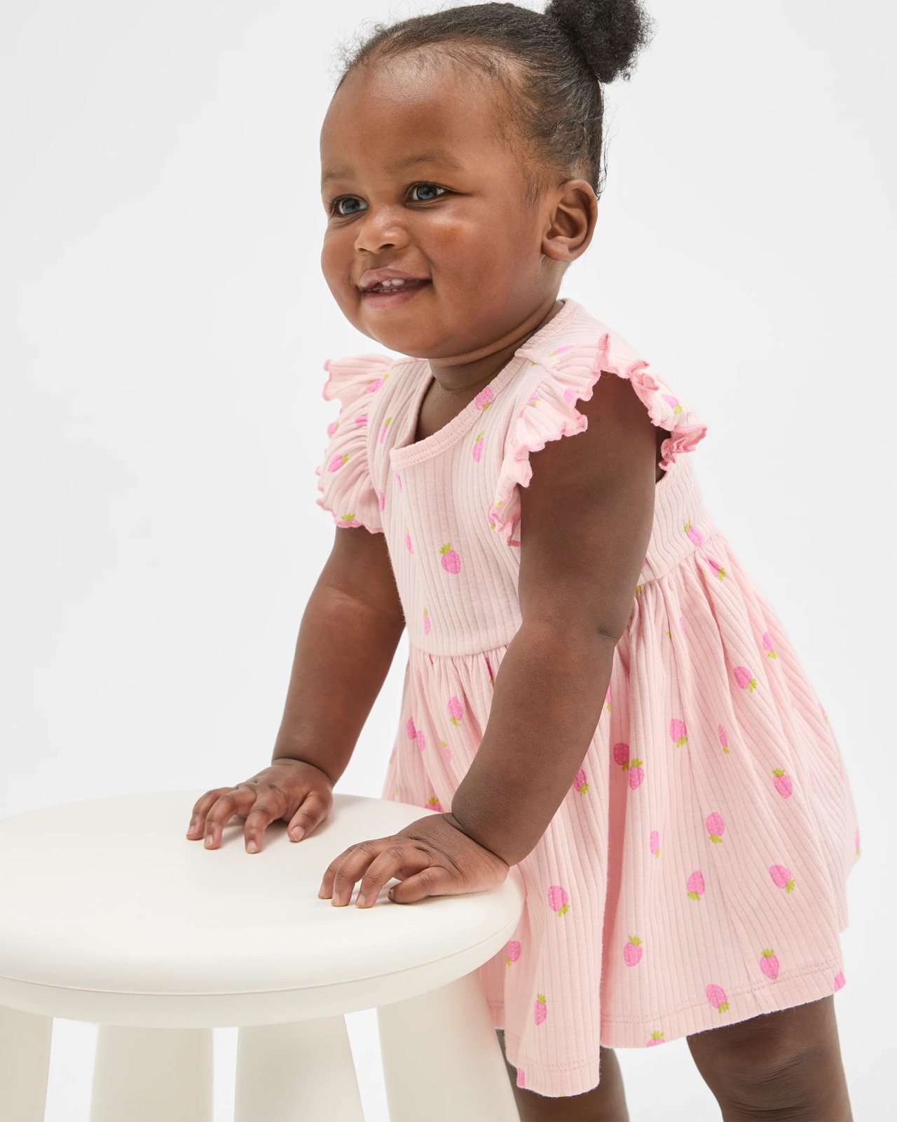 Baby Organic Cotton Bodysuit Dress - Strawberries Pink 4 of 6