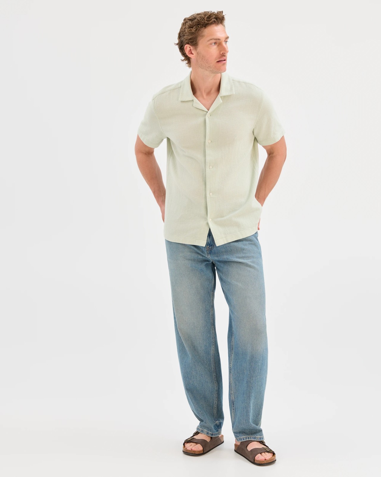 Australian Cotton Short Sleeve Textured Shirt - Silt Green 3 of 5