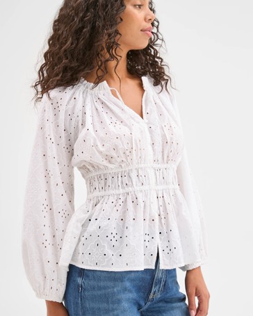 Australian Cotton 3/4 Sleeve Broderie Tie Blouse