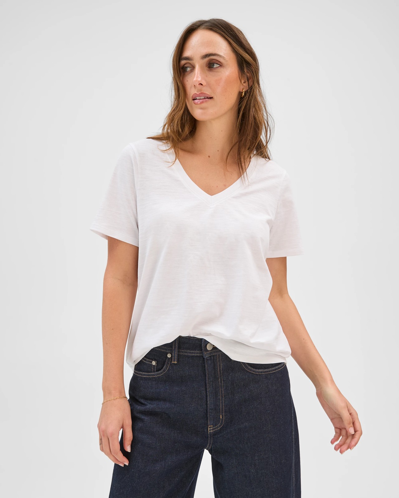 Australian Cotton Slub Relaxed V-Neck T-Shirt - White 2 of 6