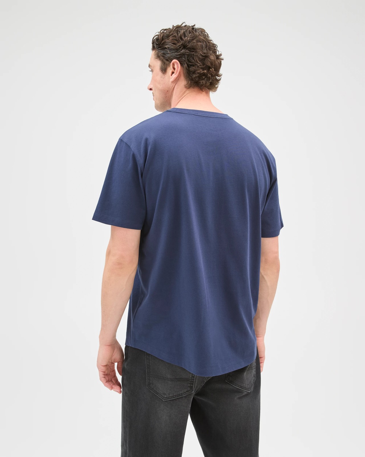 Australian Cotton Curved Hem T-Shirt - Navy 6 of 6