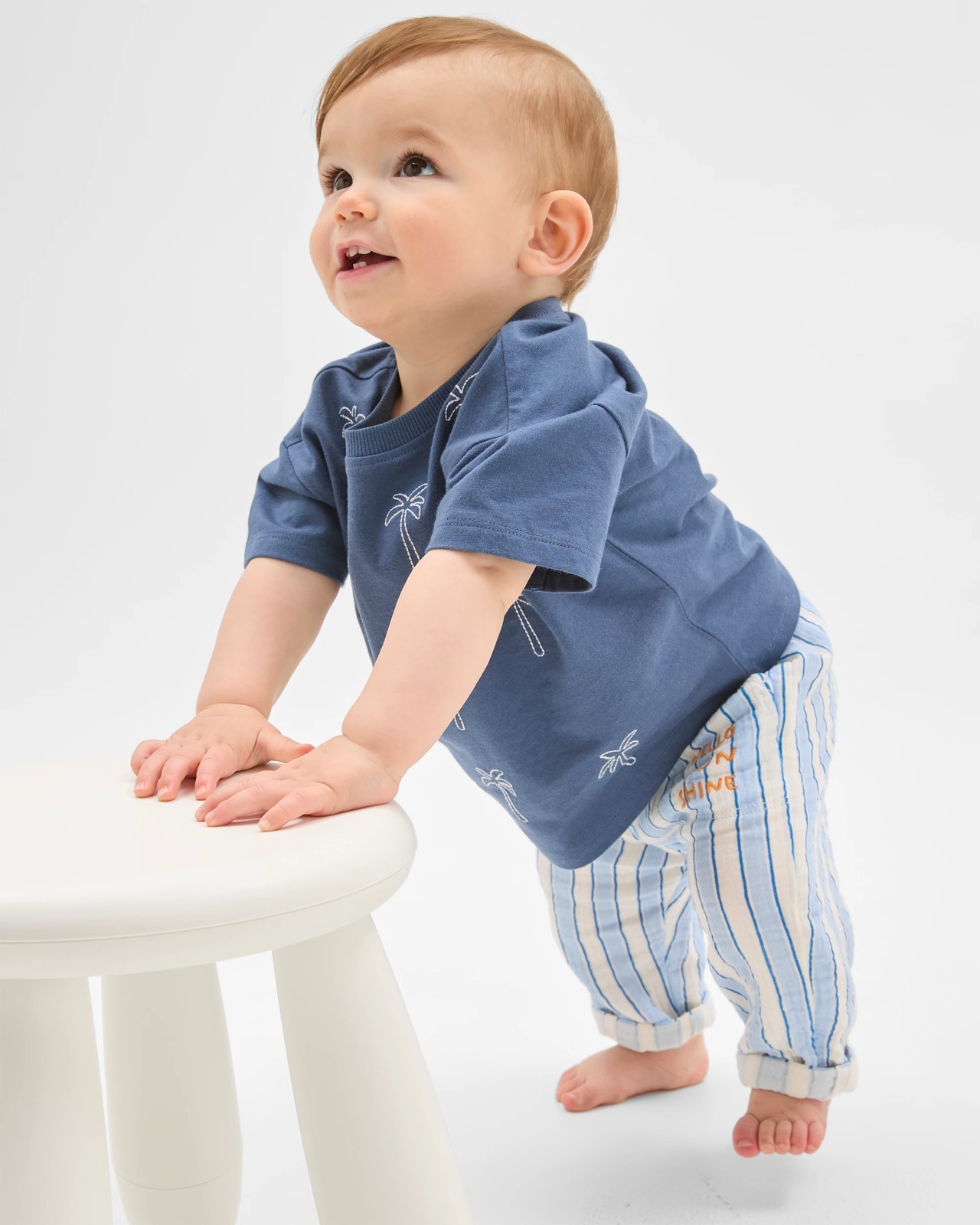 Baby Organic Cotton Embroidered T-Shirt - Palm Trees Navy 3 of 6
