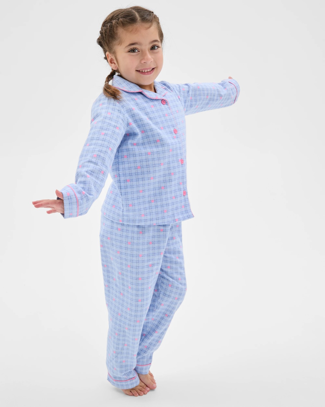 Australian Cotton Younger Girls Flannel Pyjama Set - Check Heart 2 of 6
