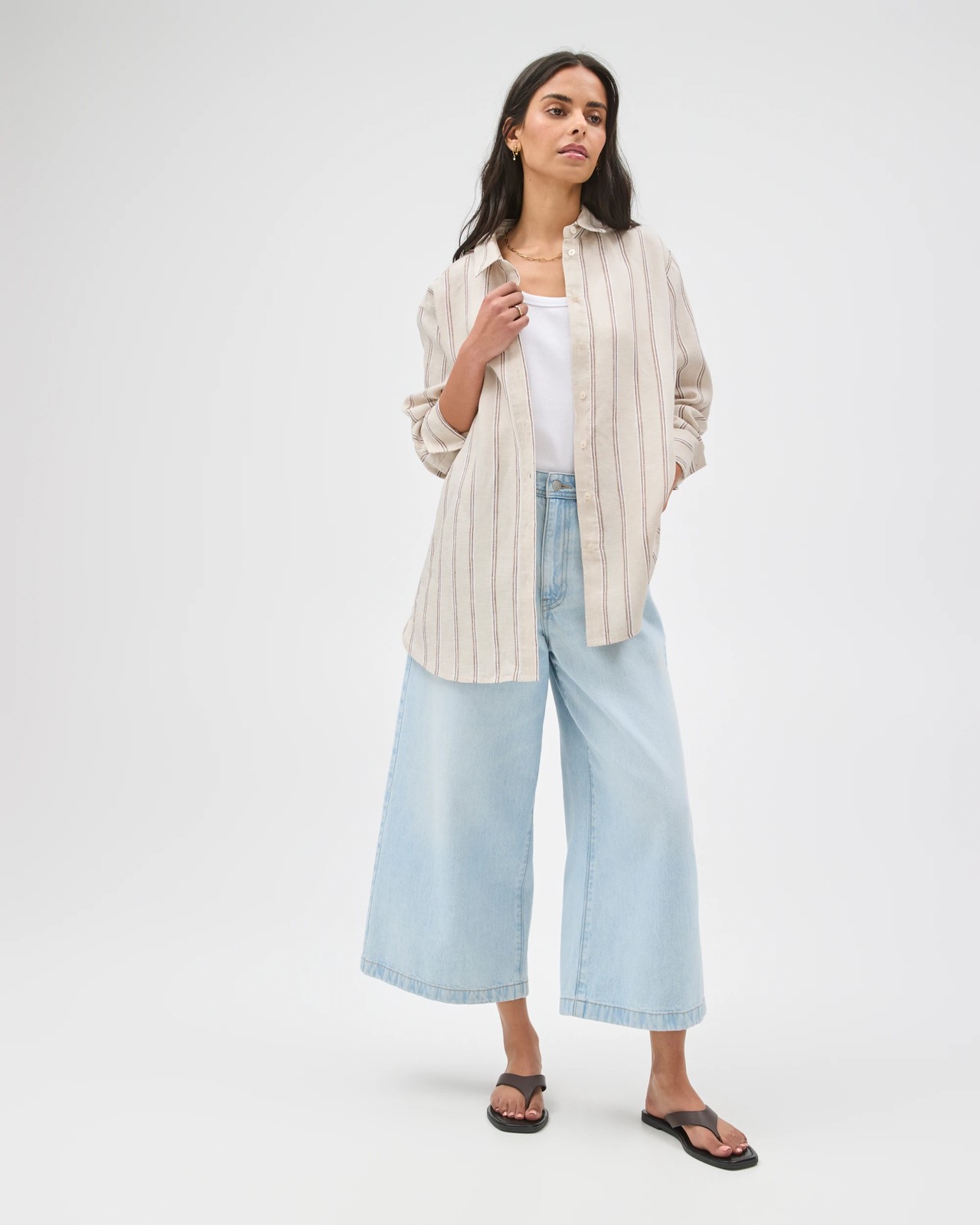European Linen Long Sleeve Shirt - Warm Brown Stripe 3 of 6