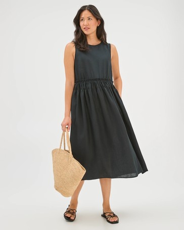 European Linen Sleeveless Waisted Midi Dress