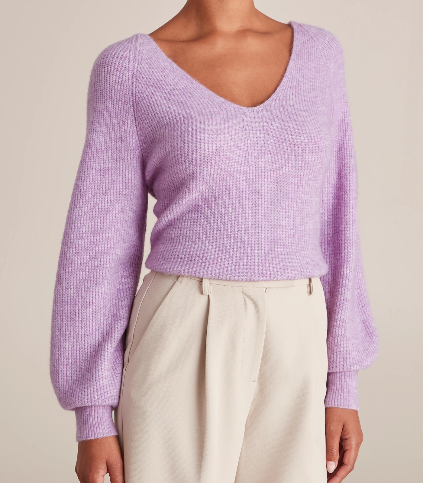 Preview V-Neck Puff Sleeve Knit Jumper 5 of 6