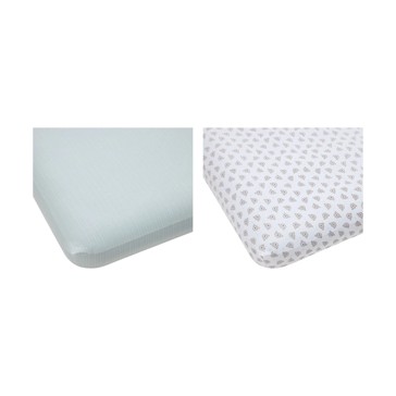 2 Pack 225 Thread Count Organic Cotton Fitted Cot Sheets, Bears and Dotted Lines - Anko