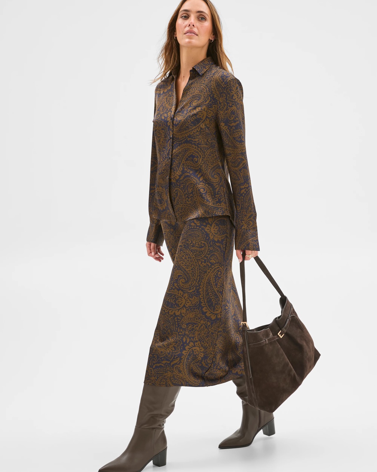 Preview Satin Long Sleeve Button Up Shirt - Winter Paisley 3 of 6