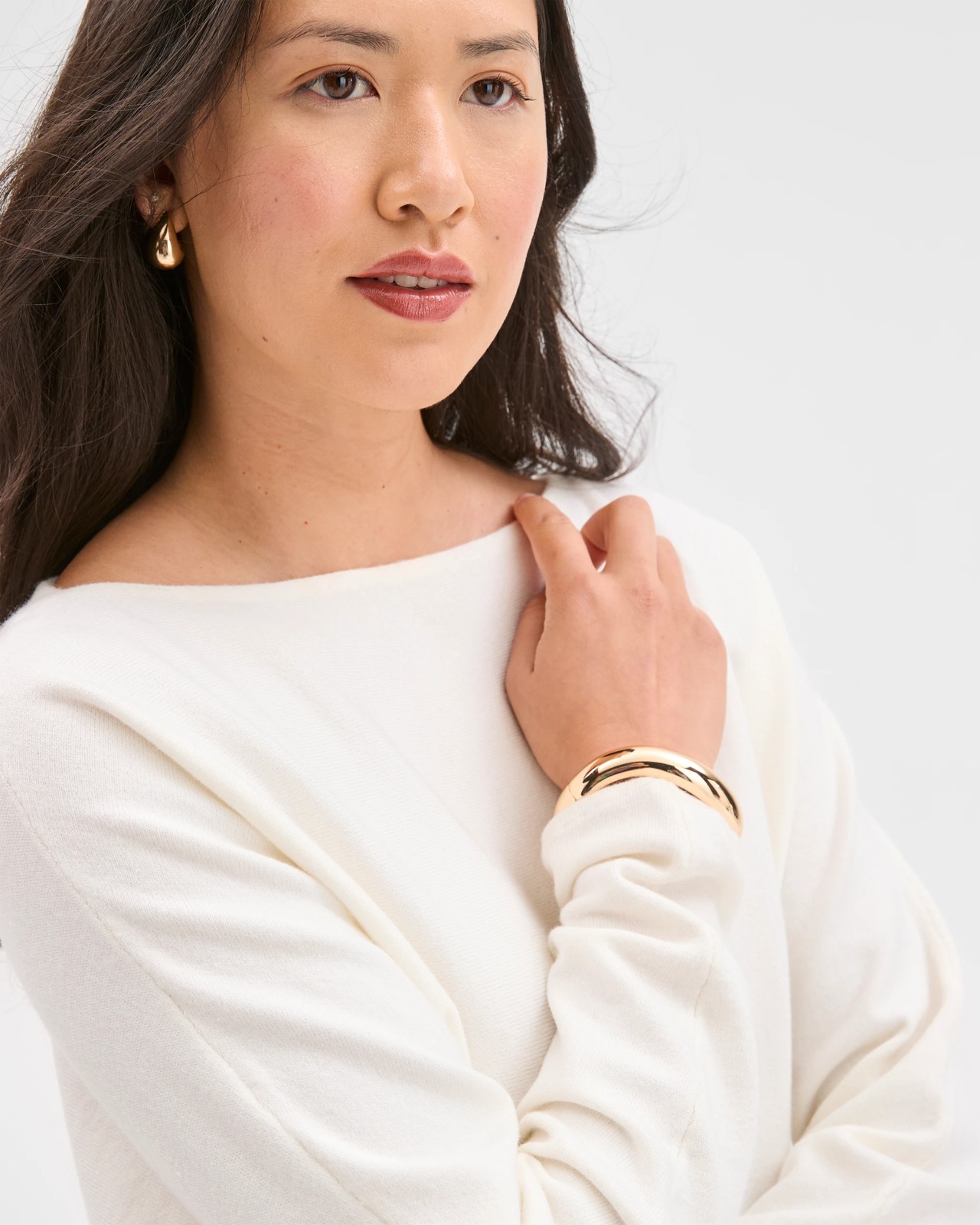 Preview Dolman Sleeve Boat Neck Knit Sweater - Cloud Dancer 5 of 6