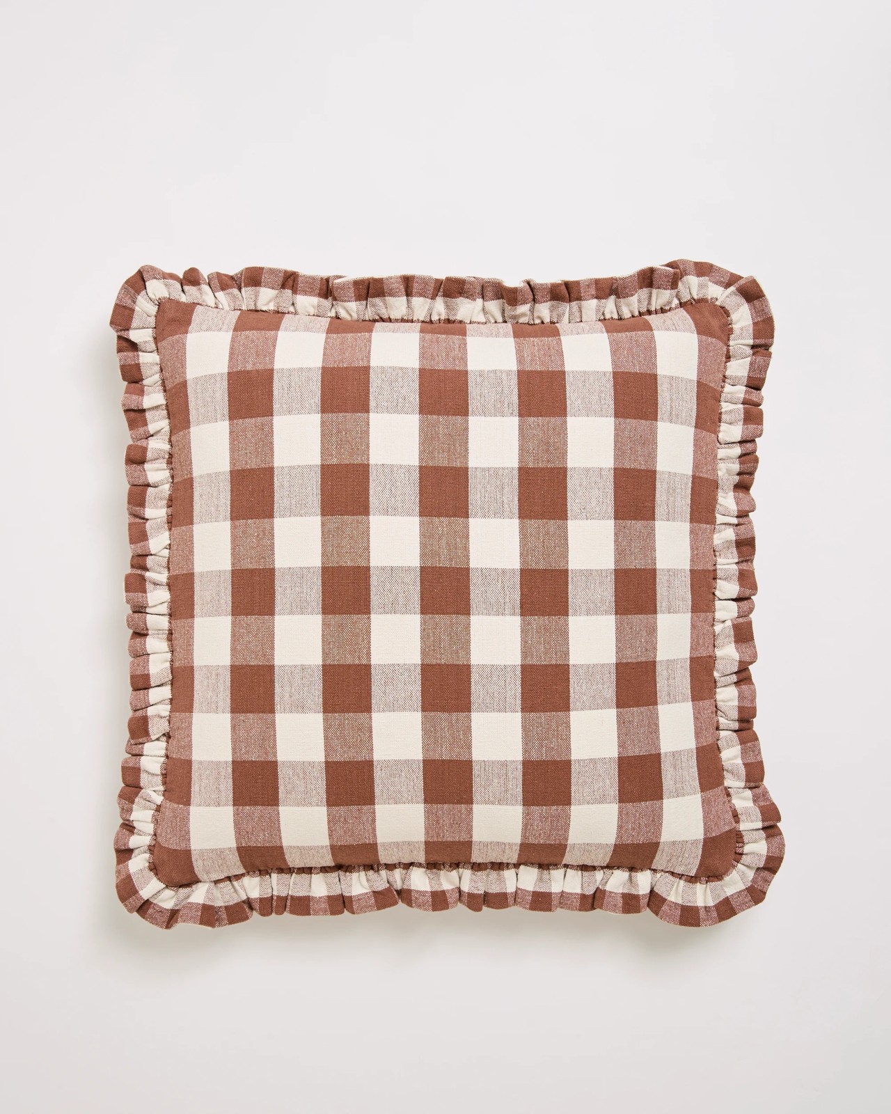 Dakota Gingham Cotton Cushion - Tiramisu 2 of 2