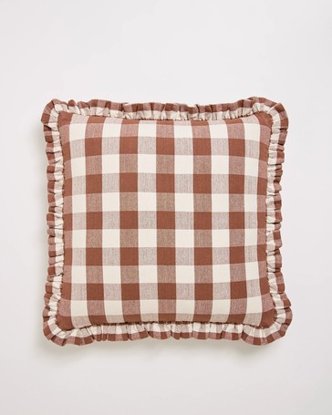 Dakota Gingham Cotton Cushion - Tiramisu