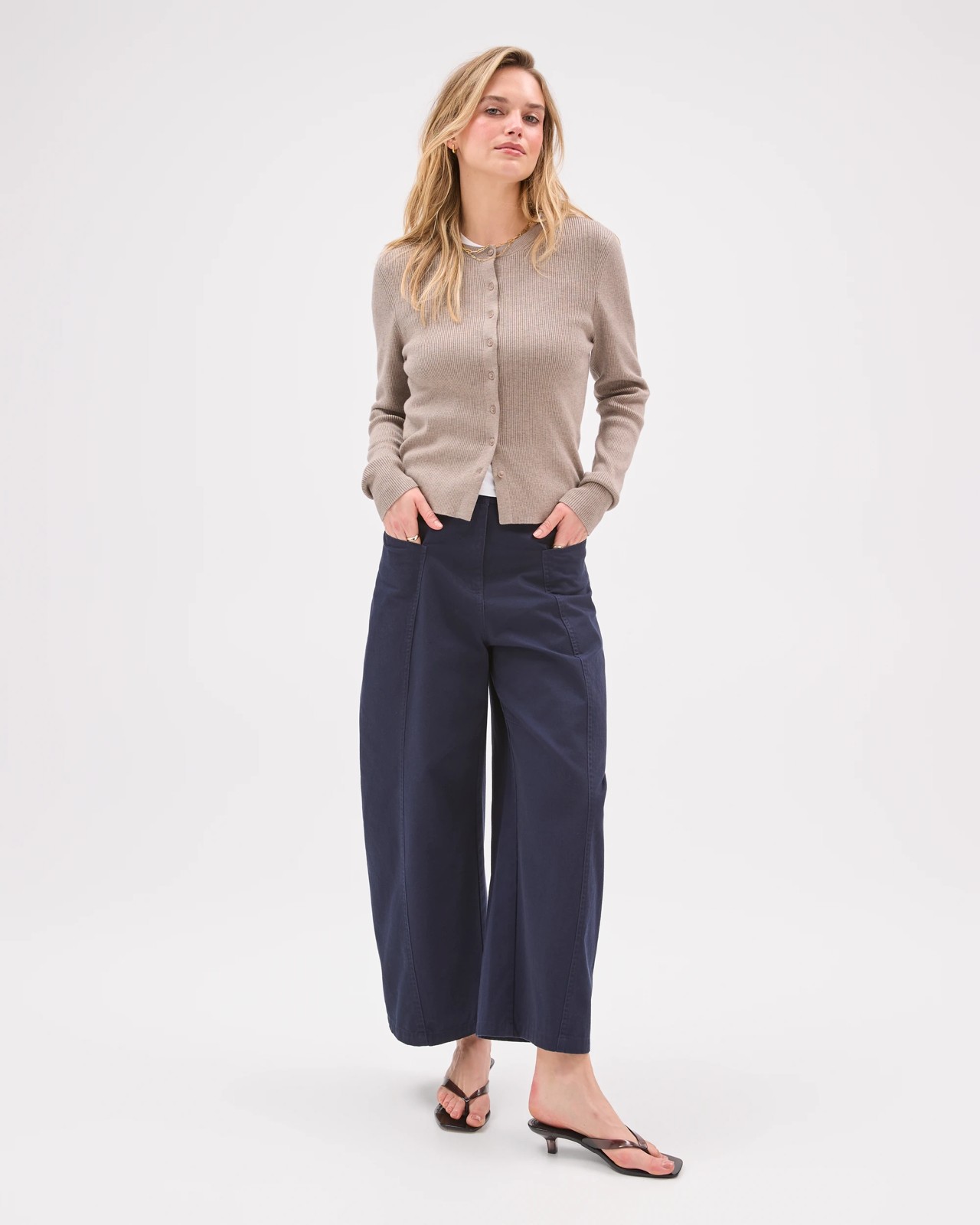 Lily Loves Crew Neck Cardigan - Taupe Marle 2 of 5