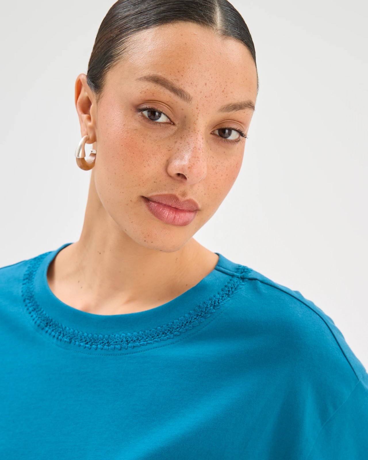 Australian Cotton Boxy Stitch Detail T-Shirt - Ocean Storm 6 of 6