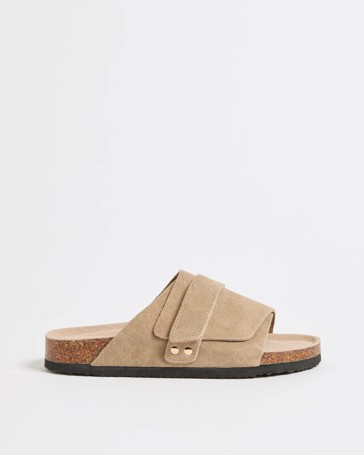 Genuine Suede Leather Moulded Cork Single Wide Strap Sandals