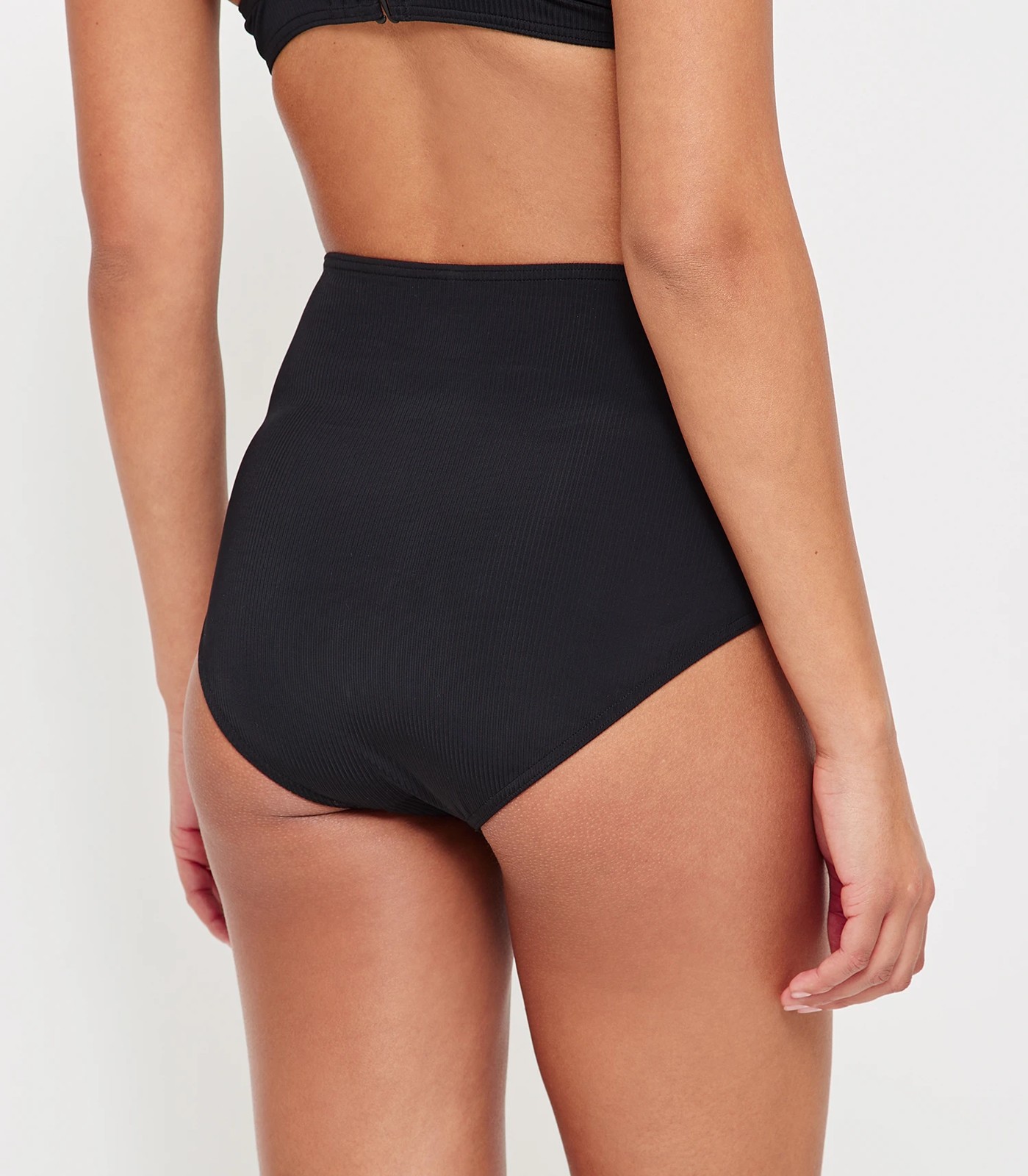 TEXTURED High Waist Bikini Bottom - Black