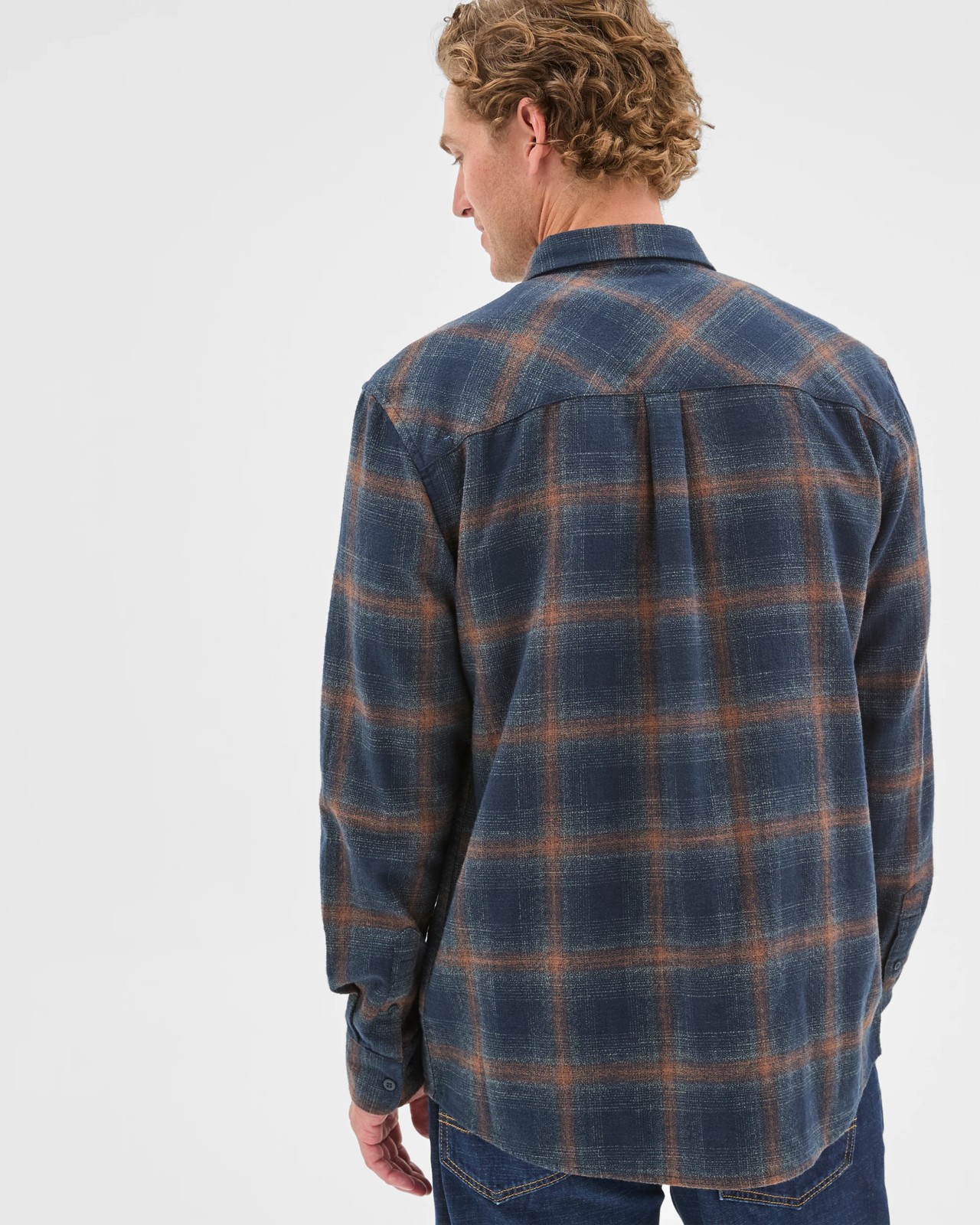 Long Sleeve Brushed Check Shirt - Navy 6 of 6